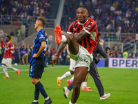 Rafael Leao celebrates a win during the match between FC Internazionale and AC Milan in Serie A at Giuseppe Meazza Stadium in Milan, Italy,...