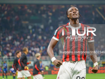 Tammy Abraham celebrates during the match between FC Internazionale and AC Milan in Serie A at Giuseppe Meazza Stadium in Milan, Italy, on S...