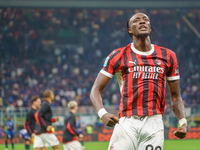 Tammy Abraham celebrates during the match between FC Internazionale and AC Milan in Serie A at Giuseppe Meazza Stadium in Milan, Italy, on S...