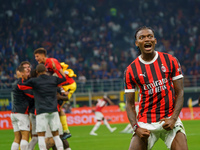 Rafael Leao celebrates a win during the match between FC Internazionale and AC Milan in Serie A at Giuseppe Meazza Stadium in Milan, Italy,...