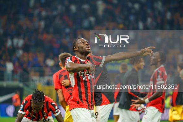 Youssouf Fofana celebrates during the match between FC Internazionale and AC Milan in Serie A at Giuseppe Meazza Stadium in Milan, Italy, on...