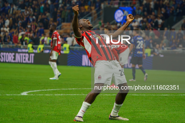 Youssouf Fofana celebrates during the match between FC Internazionale and AC Milan in Serie A at Giuseppe Meazza Stadium in Milan, Italy, on...