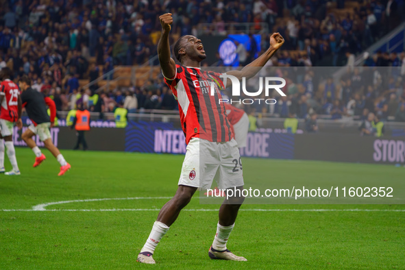 Youssouf Fofana celebrates during the match between FC Internazionale and AC Milan in Serie A at Giuseppe Meazza Stadium in Milan, Italy, on...