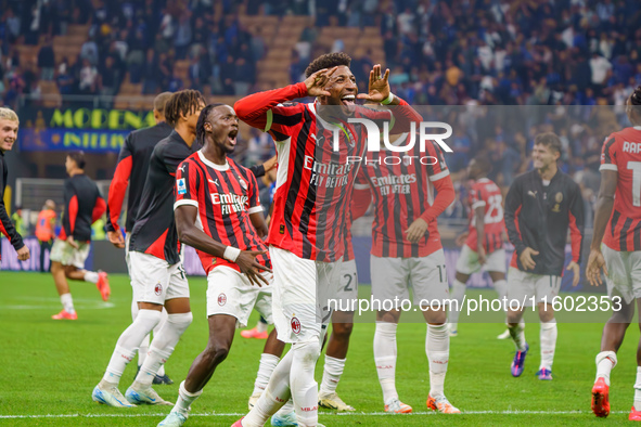 Emerson Royal celebrates during the match between FC Internazionale and AC Milan in Serie A at Giuseppe Meazza Stadium in Milan, Italy, on S...