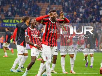 Emerson Royal celebrates during the match between FC Internazionale and AC Milan in Serie A at Giuseppe Meazza Stadium in Milan, Italy, on S...