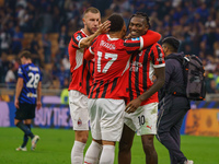 Rafael Leao celebrates a win during the match between FC Internazionale and AC Milan in Serie A at Giuseppe Meazza Stadium in Milan, Italy,...