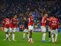 Rafael Leao celebrates a win during the match between FC Internazionale and AC Milan in Serie A at Giuseppe Meazza Stadium in Milan, Italy,...