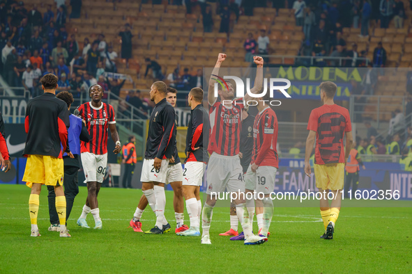 Matteo Gabbia celebrates during the match between FC Internazionale and AC Milan, Serie A, at Giuseppe Meazza Stadium in Milan, Italy, on Se...