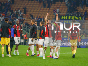 Matteo Gabbia celebrates during the match between FC Internazionale and AC Milan, Serie A, at Giuseppe Meazza Stadium in Milan, Italy, on Se...