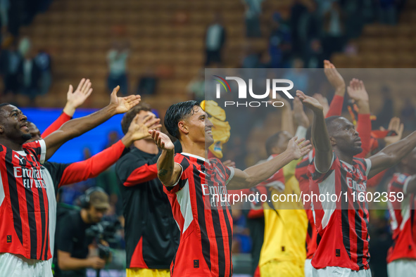 Tijjani Reijnders celebrates during the match between FC Internazionale and AC Milan, Serie A, at Giuseppe Meazza Stadium in Milan, Italy, o...