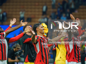 Tijjani Reijnders celebrates during the match between FC Internazionale and AC Milan, Serie A, at Giuseppe Meazza Stadium in Milan, Italy, o...