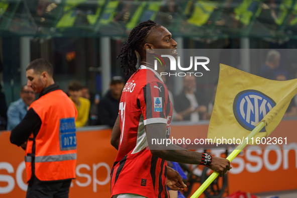 Rafael Leao celebrates a win during the match between FC Internazionale and AC Milan in Serie A at Giuseppe Meazza Stadium in Milan, Italy,...