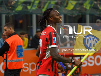 Rafael Leao celebrates a win during the match between FC Internazionale and AC Milan in Serie A at Giuseppe Meazza Stadium in Milan, Italy,...