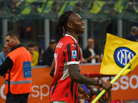 Rafael Leao celebrates a win during the match between FC Internazionale and AC Milan in Serie A at Giuseppe Meazza Stadium in Milan, Italy,...