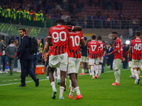 Rafael Leao and Tammy Abraham celebrate during the match between FC Internazionale and AC Milan in Serie A at Giuseppe Meazza Stadium in Mil...