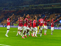 The team of AC Milan celebrates during the match between FC Internazionale and AC Milan, Serie A, at Giuseppe Meazza Stadium in Milan, Italy...