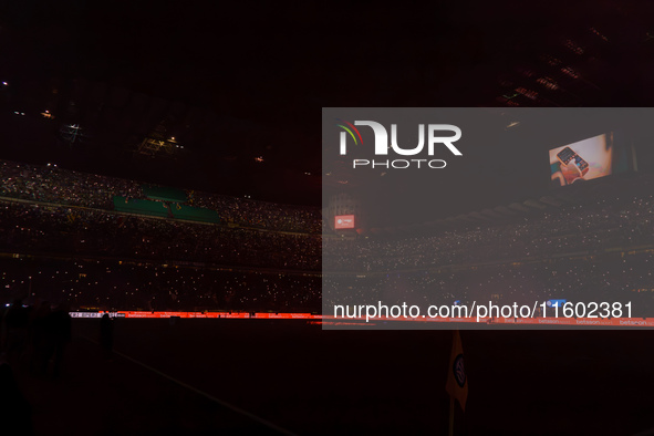 The atmosphere in San Siro Stadium during the FC Internazionale against AC Milan Serie A match at Giuseppe Meazza Stadium in Milan, Italy, o...