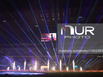 The atmosphere in San Siro Stadium during the FC Internazionale against AC Milan Serie A match at Giuseppe Meazza Stadium in Milan, Italy, o...