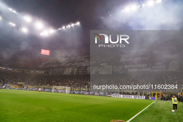 The atmosphere in San Siro Stadium during the FC Internazionale against AC Milan Serie A match at Giuseppe Meazza Stadium in Milan, Italy, o...