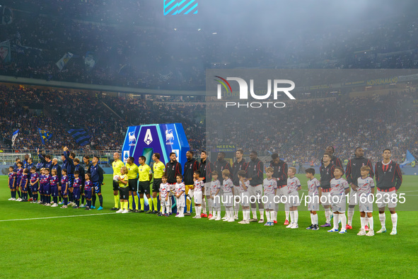 The teams of AC Milan and FC Inter play during the Serie A match at Giuseppe Meazza Stadium in Milan, Italy, on September 22, 2024. 