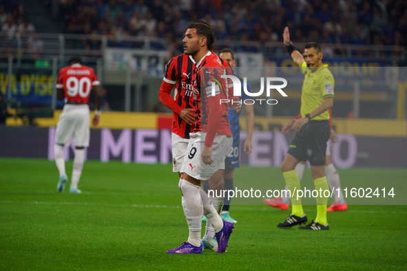 Theo Hernandez during the match between FC Internazionale and AC Milan in Serie A at Giuseppe Meazza Stadium in Milan, Italy, on September 2...