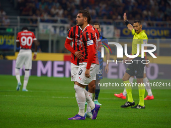 Theo Hernandez during the match between FC Internazionale and AC Milan in Serie A at Giuseppe Meazza Stadium in Milan, Italy, on September 2...