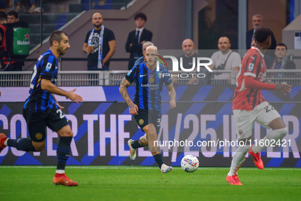 Federico Dimarco participates in the match between FC Internazionale and AC Milan, Serie A, at Giuseppe Meazza Stadium in Milan, Italy, on S...