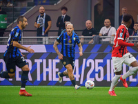 Federico Dimarco participates in the match between FC Internazionale and AC Milan, Serie A, at Giuseppe Meazza Stadium in Milan, Italy, on S...