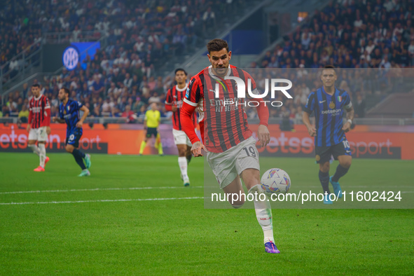 Theo Hernandez during the match between FC Internazionale and AC Milan in Serie A at Giuseppe Meazza Stadium in Milan, Italy, on September 2...