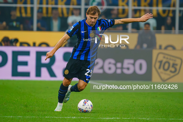 Nicolo Barella participates in the FC Internazionale match against AC Milan, Serie A, at Giuseppe Meazza Stadium in Milan, Italy, on Septemb...