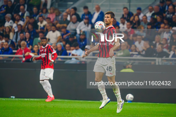 Matteo Gabbia during the match between FC Internazionale and AC Milan in Serie A at Giuseppe Meazza Stadium in Milan, Italy, on September 22...