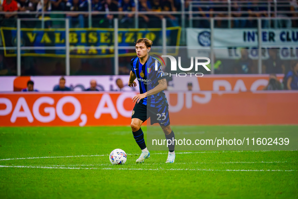 Nicolo Barella participates in the FC Internazionale match against AC Milan, Serie A, at Giuseppe Meazza Stadium in Milan, Italy, on Septemb...