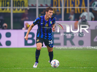 Benjamin Pavard participates in the FC Internazionale against AC Milan Serie A match at Giuseppe Meazza Stadium in Milan, Italy, on Septembe...