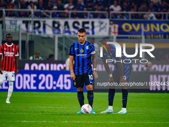 Lautaro Martinez and Marcus Thuram during FC Internazionale against AC Milan, Serie A, at Giuseppe Meazza Stadium in Milan, Italy, on Septem...