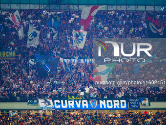 Supporters of FC Inter during the match between FC Internazionale and AC Milan in Serie A at Giuseppe Meazza Stadium in Milan, Italy, on Sep...