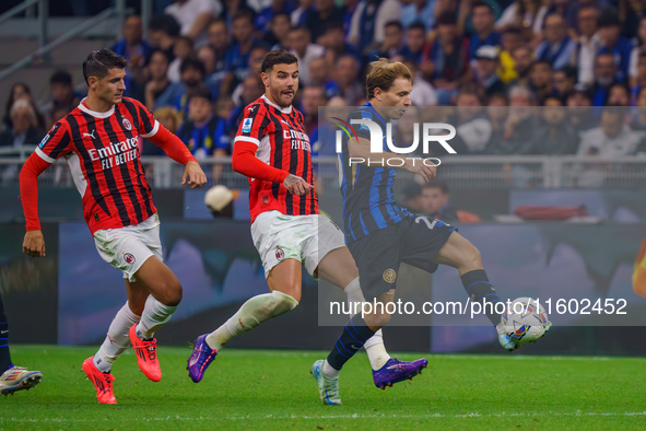 Nicolo Barella participates in the FC Internazionale match against AC Milan, Serie A, at Giuseppe Meazza Stadium in Milan, Italy, on Septemb...