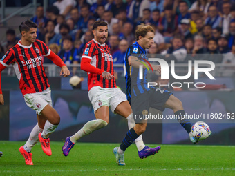 Nicolo Barella participates in the FC Internazionale match against AC Milan, Serie A, at Giuseppe Meazza Stadium in Milan, Italy, on Septemb...