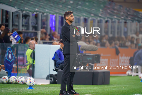 Paulo Fonseca is the head coach of AC Milan during the match between FC Internazionale and AC Milan in Serie A at Giuseppe Meazza Stadium in...