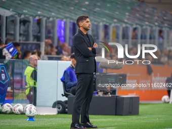 Paulo Fonseca is the head coach of AC Milan during the match between FC Internazionale and AC Milan in Serie A at Giuseppe Meazza Stadium in...