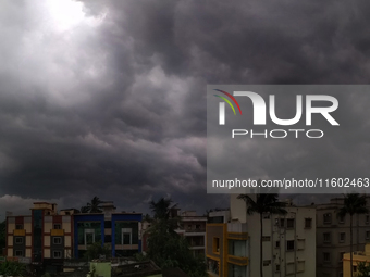 Dark rain clouds hover in the sky above Bhubaneswar, Odisha, India, before a downpour following a new low-pressure formation in the Bay of B...