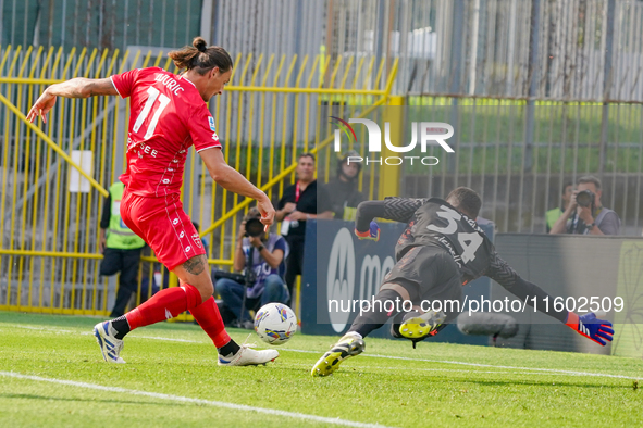 Milan Djuric scores a goal during the match between AC Monza and Bologna FC 1909, Serie A, at U-Power Stadium in Monza, Italy, on September...