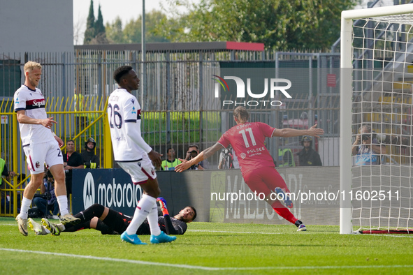 Milan Djuric celebrates a goal during the match between AC Monza and Bologna FC 1909, Serie A, at U-Power Stadium in Monza, Italy, on Septem...