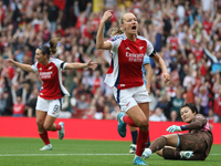 Goalkeeper Ayaka Yamashita watches Frida Maanum celebrate during the Barclays FA Women's Super League match between Arsenal and Manchester C...