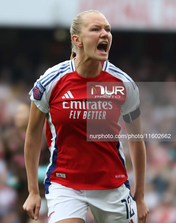 Freda Maanum celebrates her goal during the Barclays FA Women's Super League match between Arsenal and Manchester City at the Emirates Stadi...