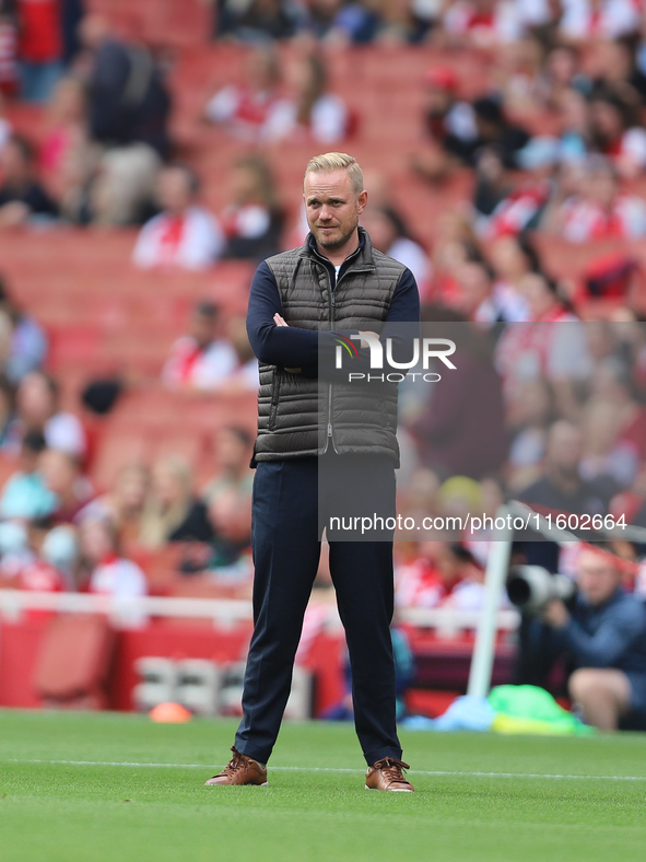 Arsenal Manager Jonas Eidevall before the Barclays FA Women's Super League match between Arsenal and Manchester City at the Emirates Stadium...