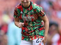 Alessia Russo smiles during warm-up before the Barclays FA Women's Super League match between Arsenal and Manchester City at the Emirates St...