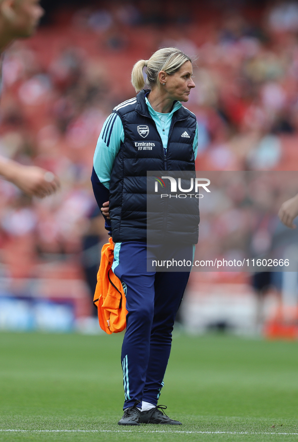 Former footballer turned training staff Kelly Smith before the Barclays FA Women's Super League match between Arsenal and Manchester City at...