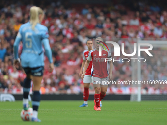 Arsenal Captain Kim Little eyes Alex Greenwood during the Barclays FA Women's Super League match between Arsenal and Manchester City at the...