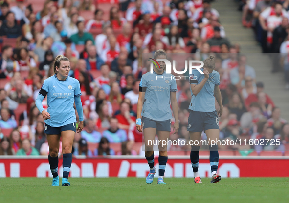 Vivianne Miedema scores against her former team during the Barclays FA Women's Super League match between Arsenal and Manchester City at the...