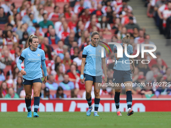 Vivianne Miedema scores against her former team during the Barclays FA Women's Super League match between Arsenal and Manchester City at the...